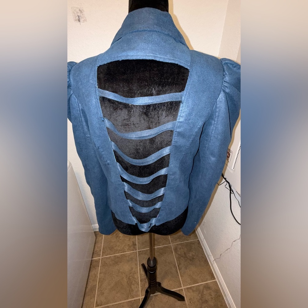 Garcia Blue Faux Leather Puff-Sleeve Jacket - size L